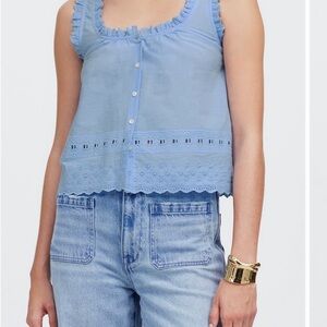 Madewell Blue Ruffled Crop Tank Top S